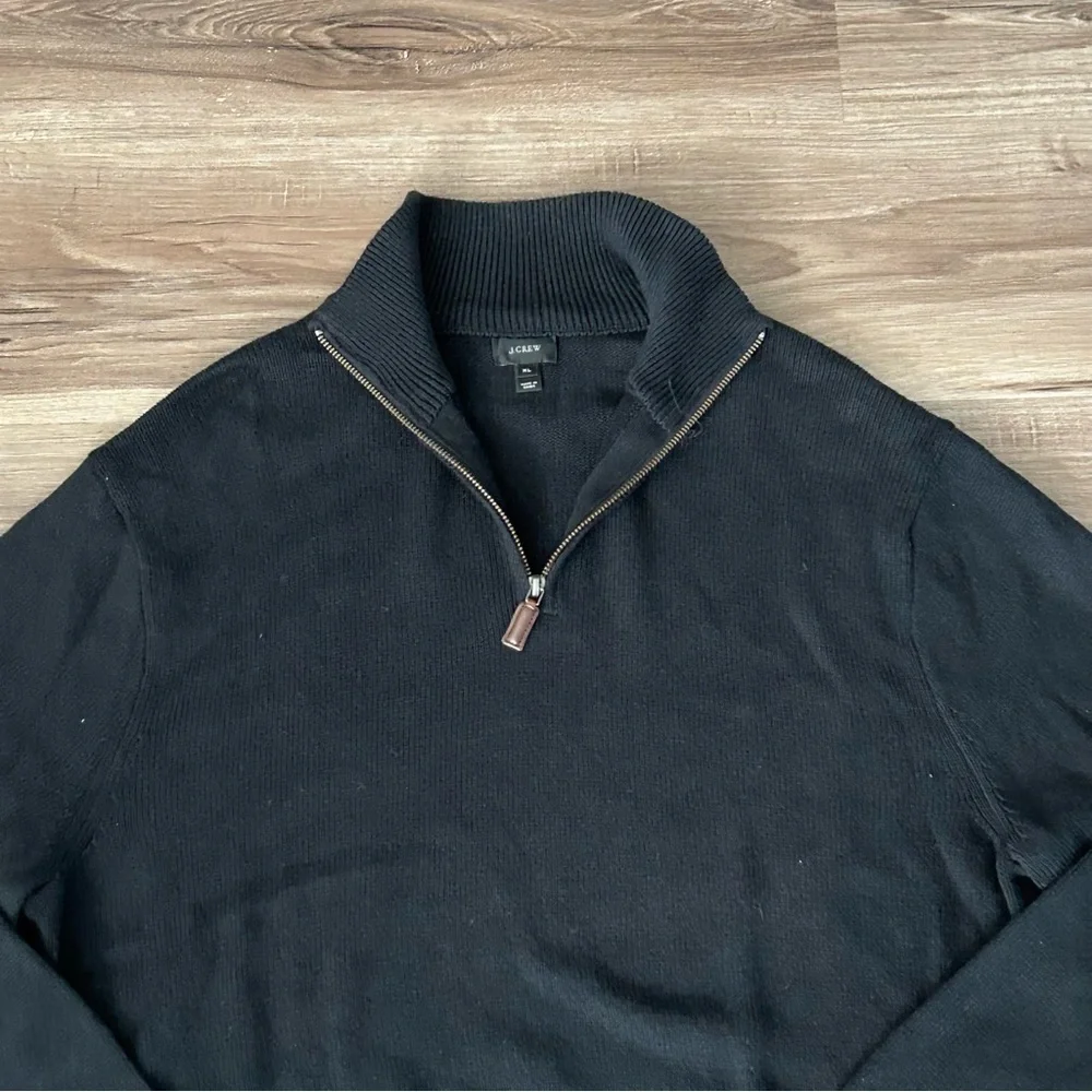 J. Crew Cashmere Cotton Blend 1/4 Zip Pop On knit Black Sweater Men Size XL